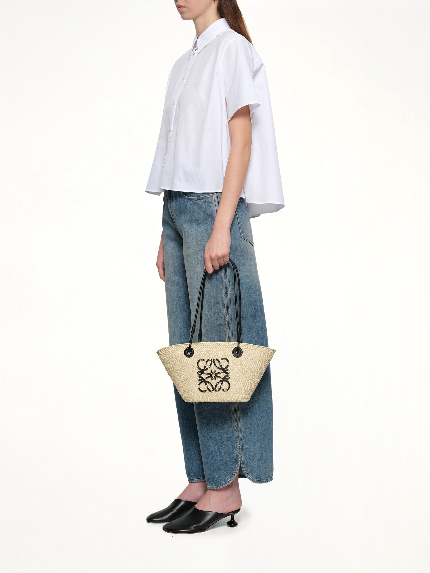 Anagram Basket Small Bag in Natural/Black