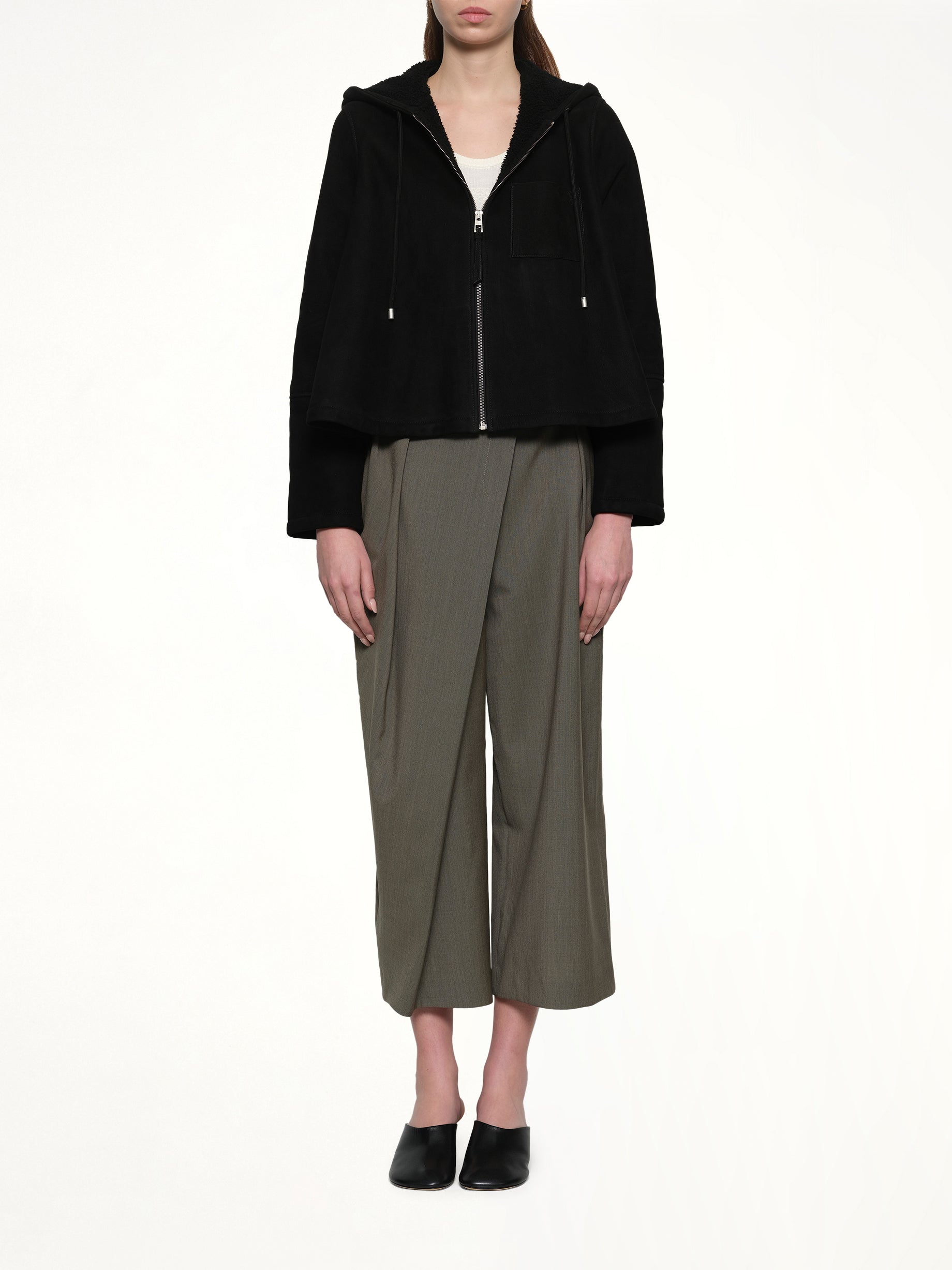 Hooded Shearling Jacket in Black