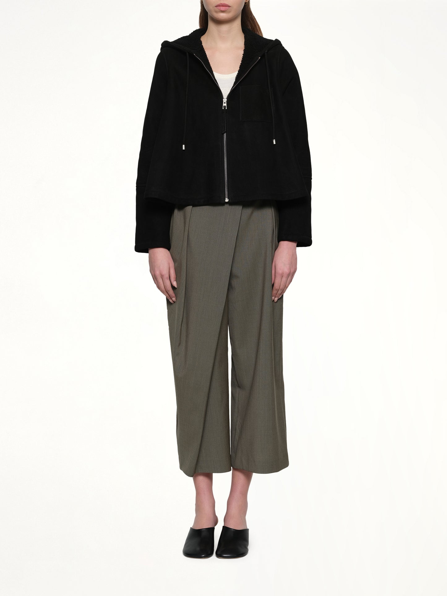 Hooded Shearling Jacket in Black