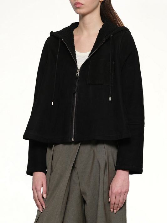 Hooded Shearling Jacket in Black