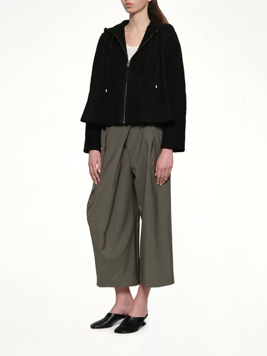 Hooded Shearling Jacket in Black