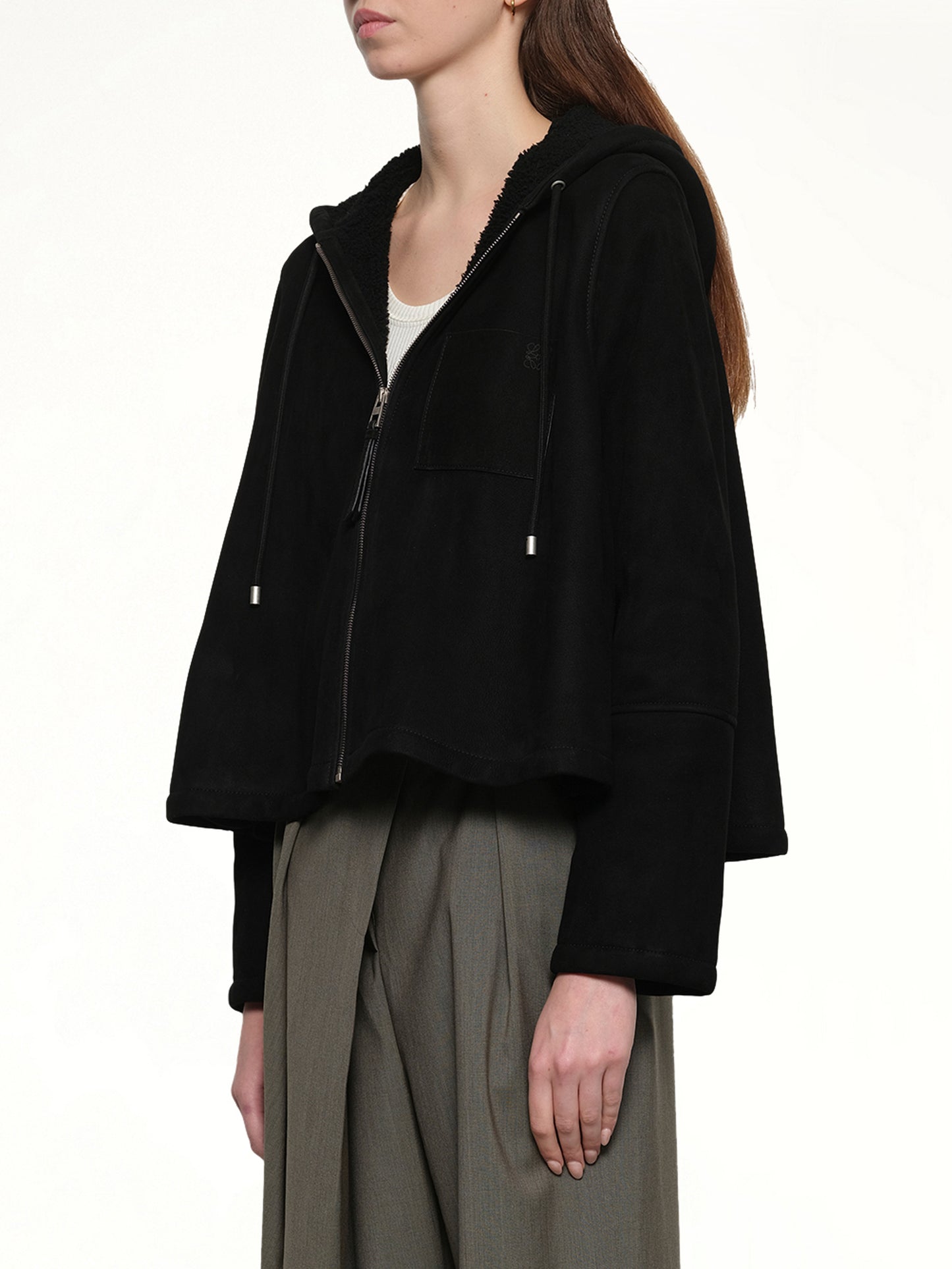 Hooded Shearling Jacket in Black