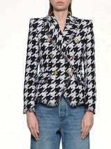 6 Buttons Fitted Tweed Jacket in White/Black
