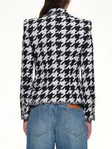 6 Buttons Fitted Tweed Jacket in White/Black