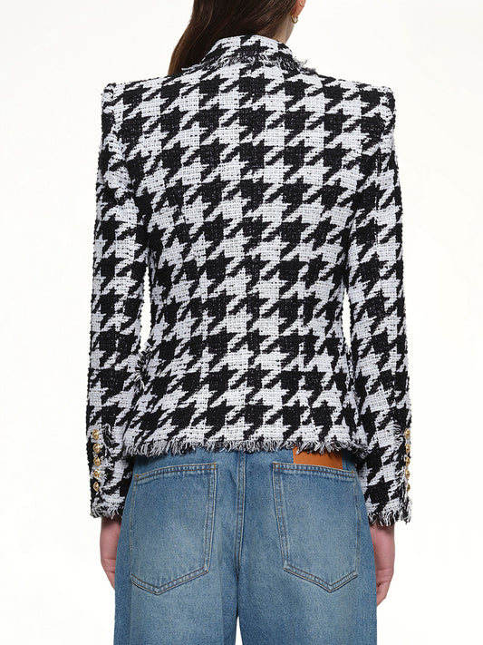 6 Buttons Fitted Tweed Jacket in White/Black