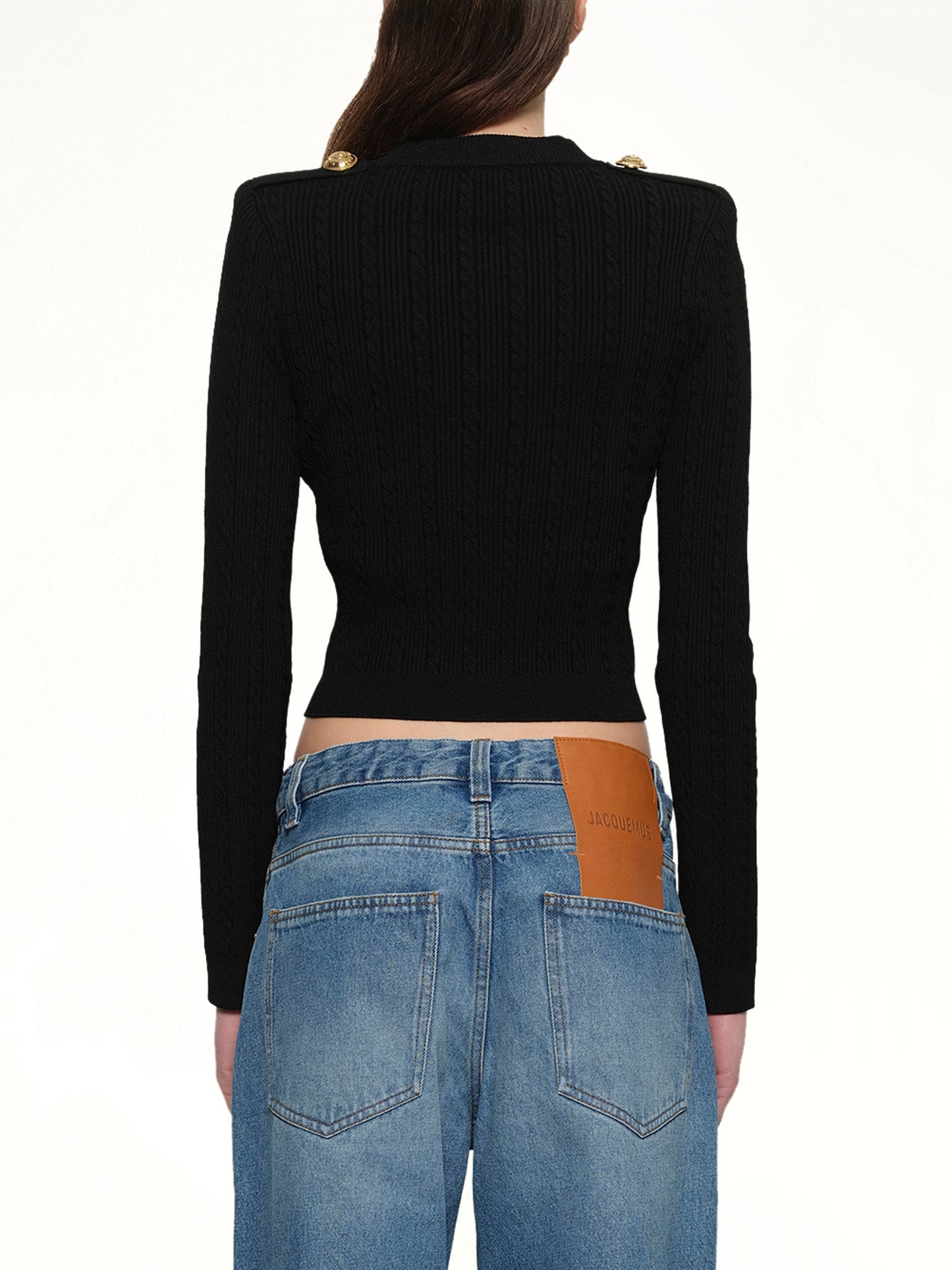 LS Buttoned V-Neck Torsade Knit Cardigan in Black