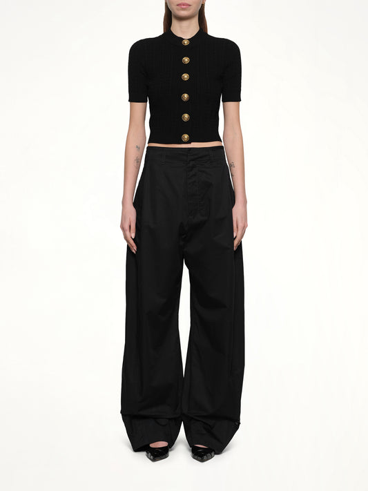 SS Buttoned Torsade Knit Cardigan in Black