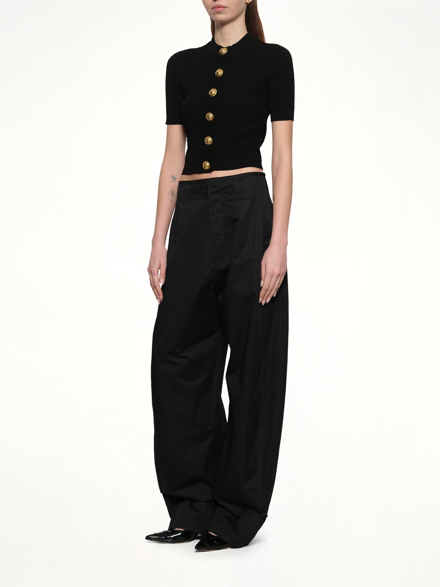 SS Buttoned Torsade Knit Cardigan in Black