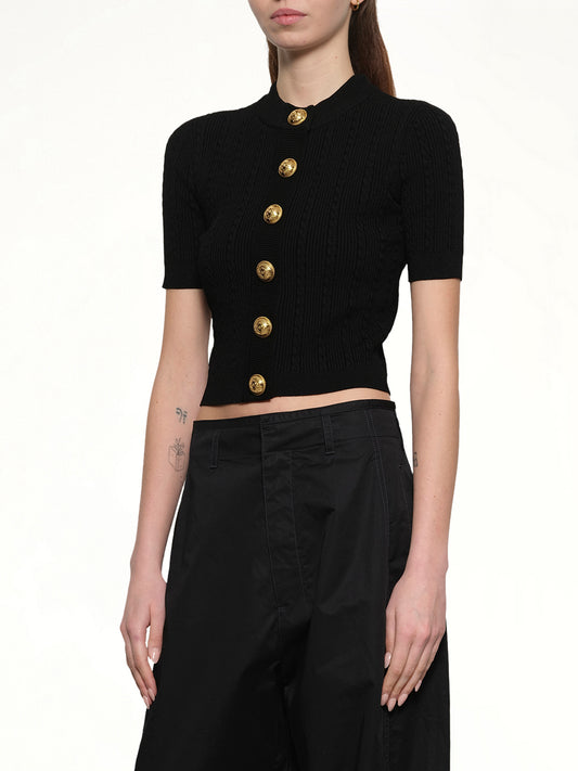 SS Buttoned Torsade Knit Cardigan in Black