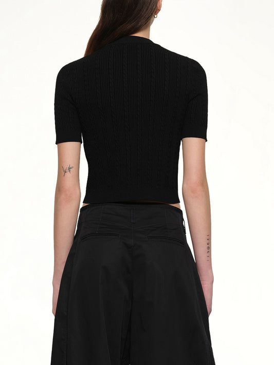 SS Buttoned Torsade Knit Cardigan in Black