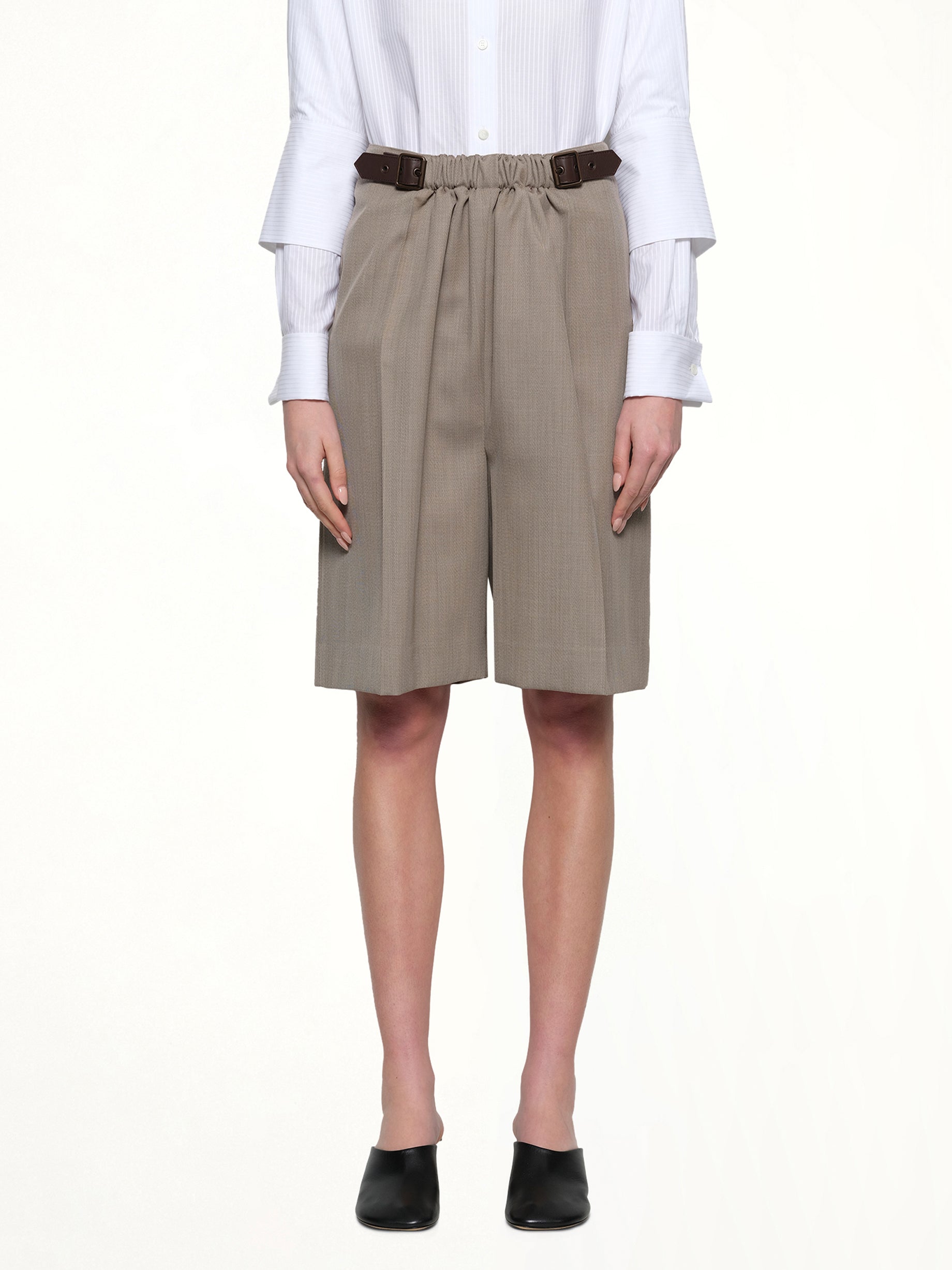 Belted Shorts in Beige Melange