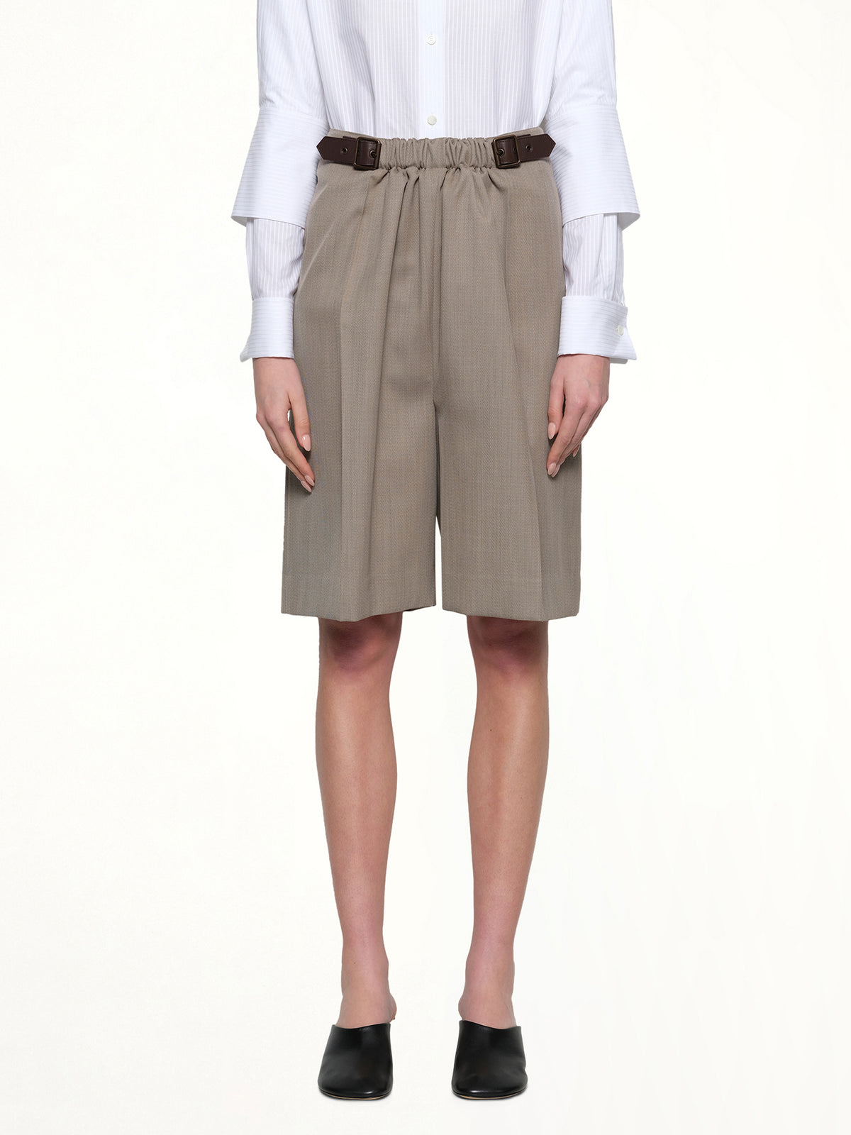 Belted Shorts in Beige Melange