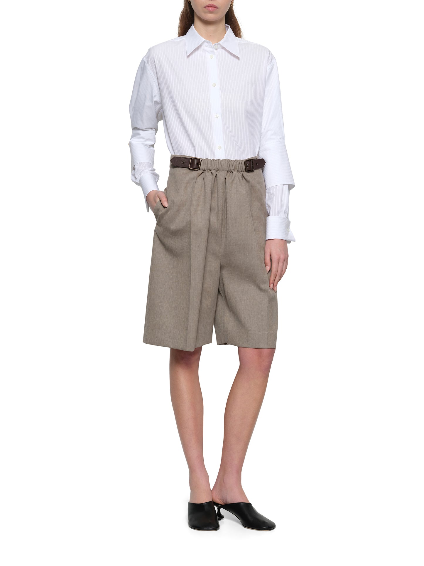 Belted Shorts in Beige Melange