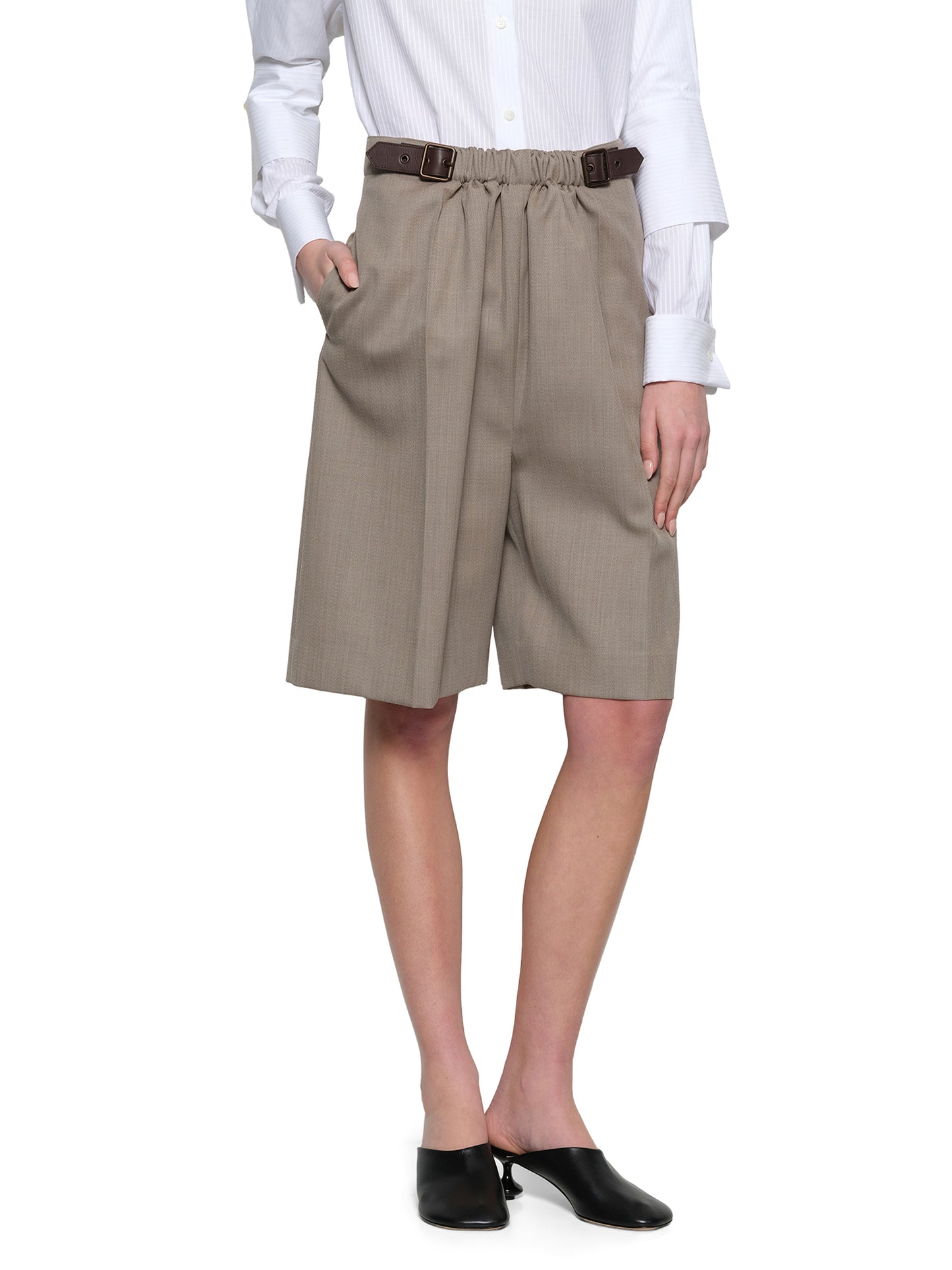 Belted Shorts in Beige Melange