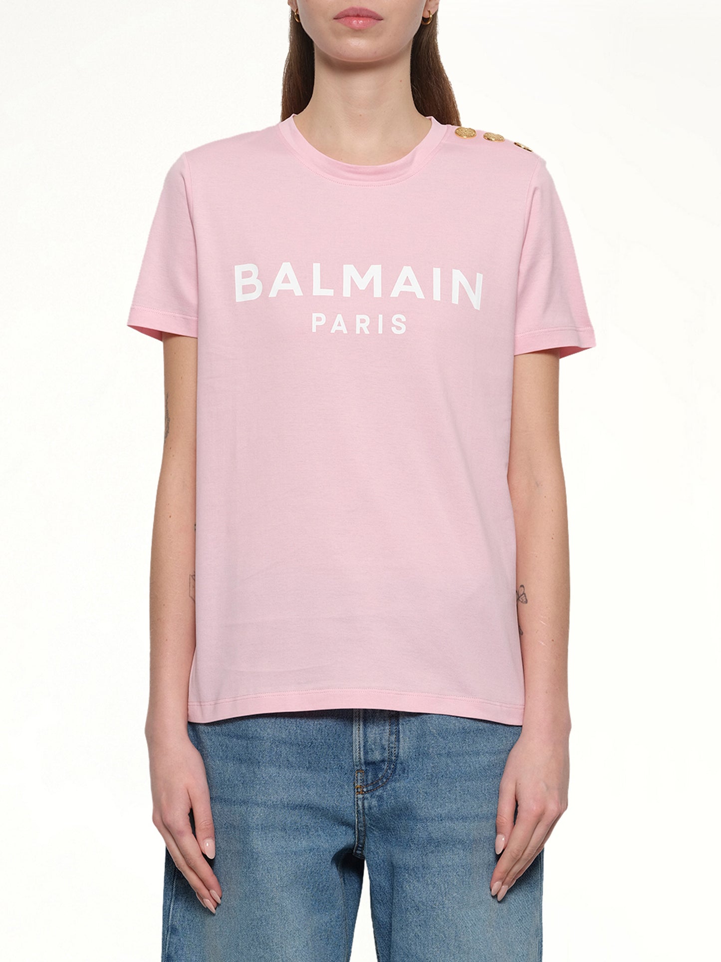 3 BTN Balmain Printed T-Shirt in Rose/White