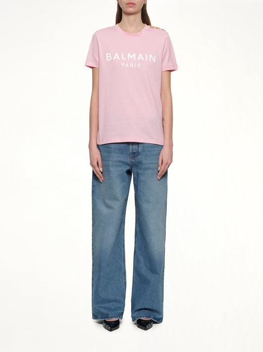 3 BTN Balmain Printed T-Shirt in Rose/White