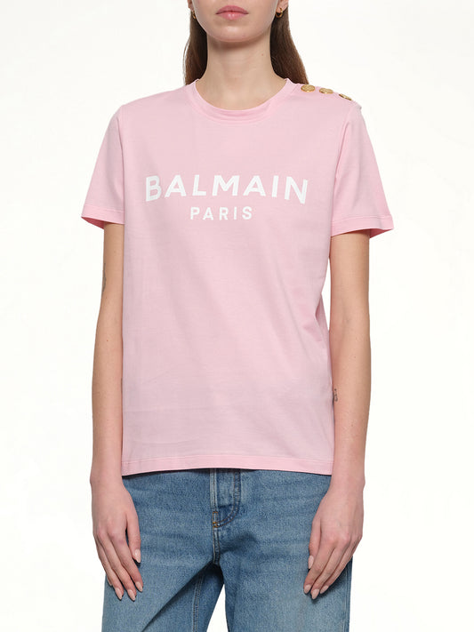 3 BTN Balmain Printed T-Shirt in Rose/White