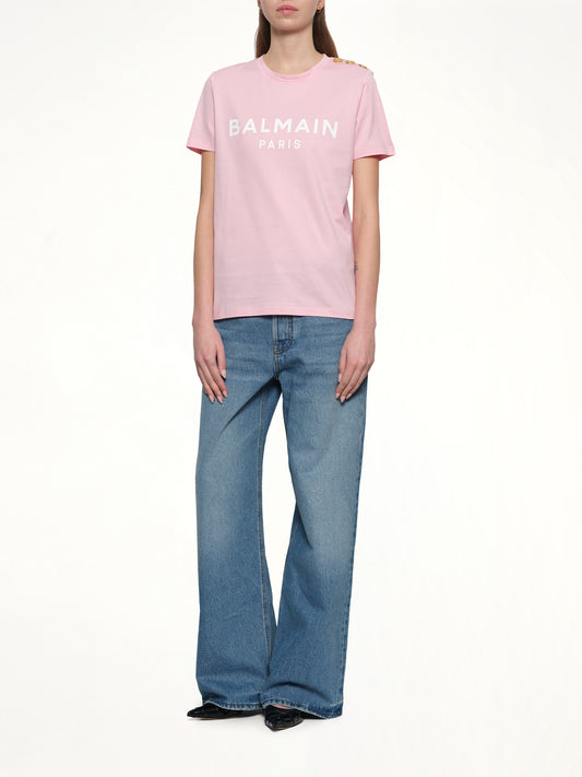 3 BTN Balmain Printed T-Shirt in Rose/White