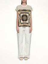 3 BTNS Foulard Print T-Shirt in White/Black/Gold