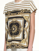 3 BTNS Foulard Print T-Shirt in White/Black/Gold