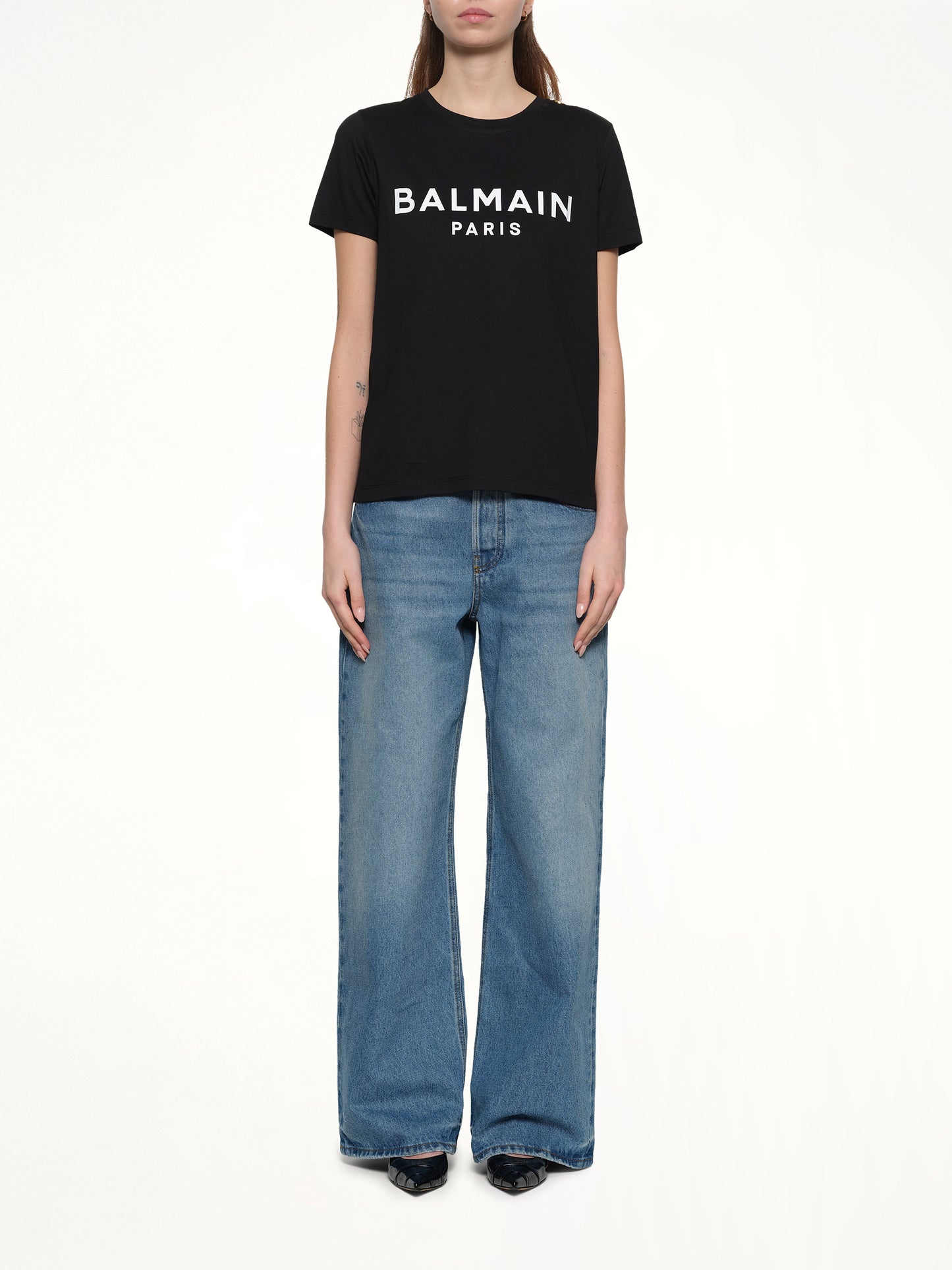 3 Button Logo Print T-Shirt in Black/White