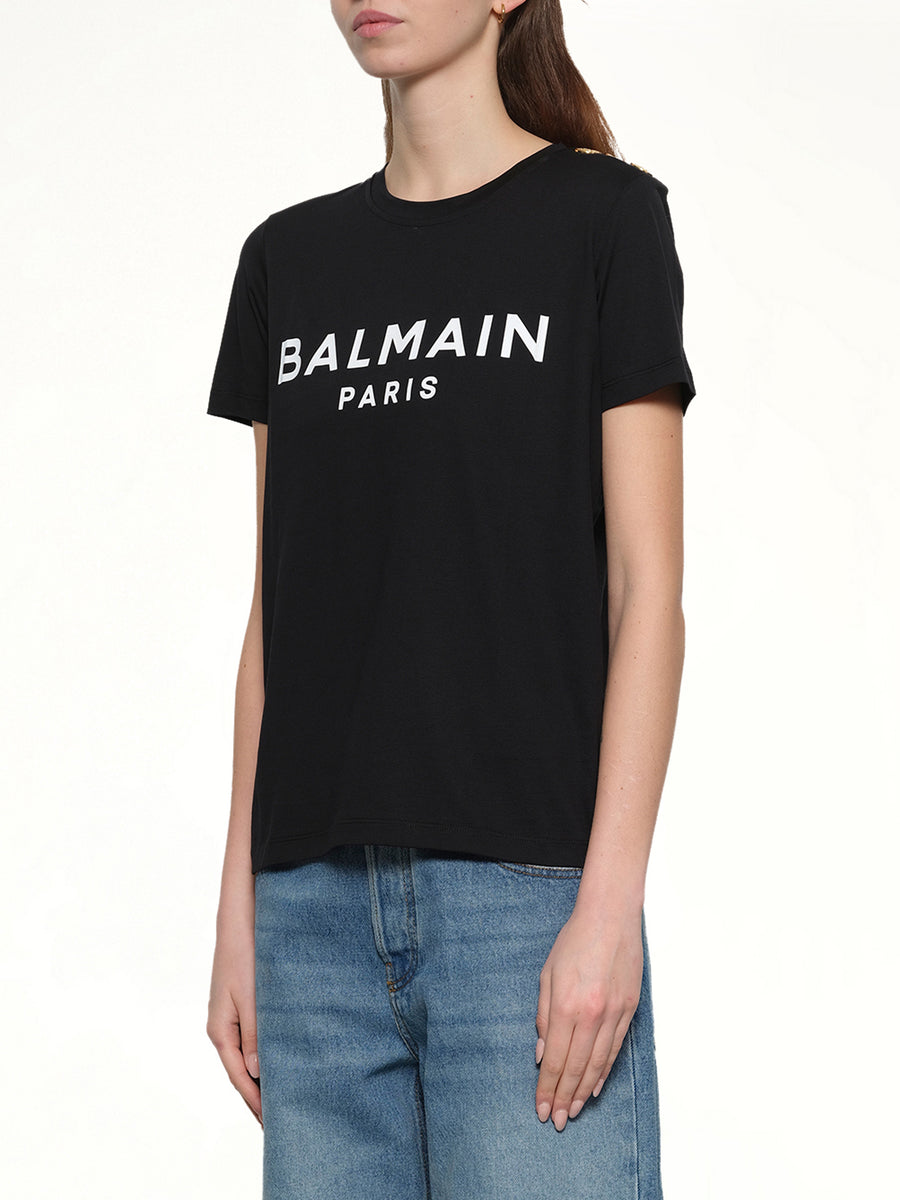3 Button Logo Print T-Shirt in Black/White