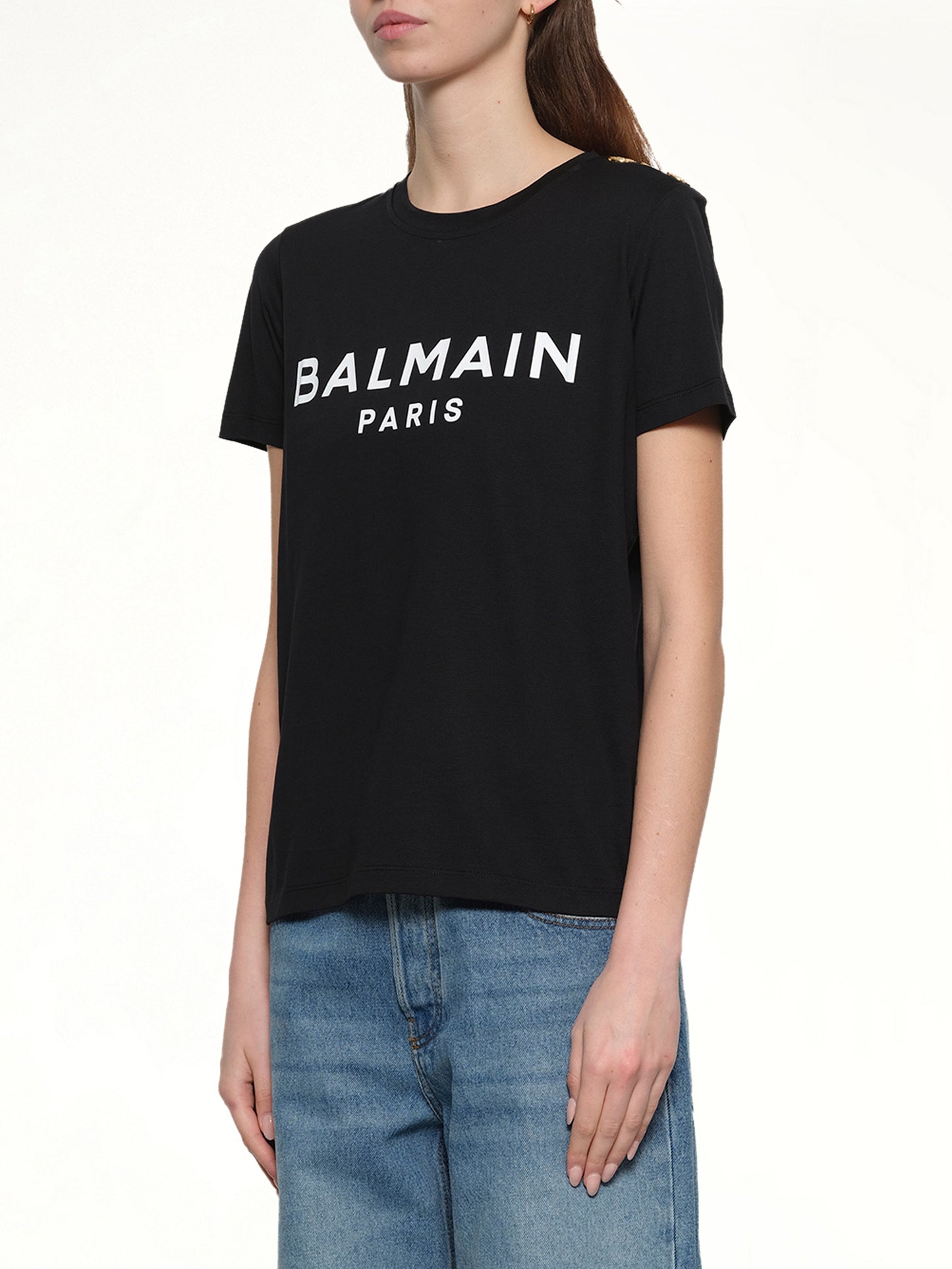 3 Button Logo Print T-Shirt in Black/White