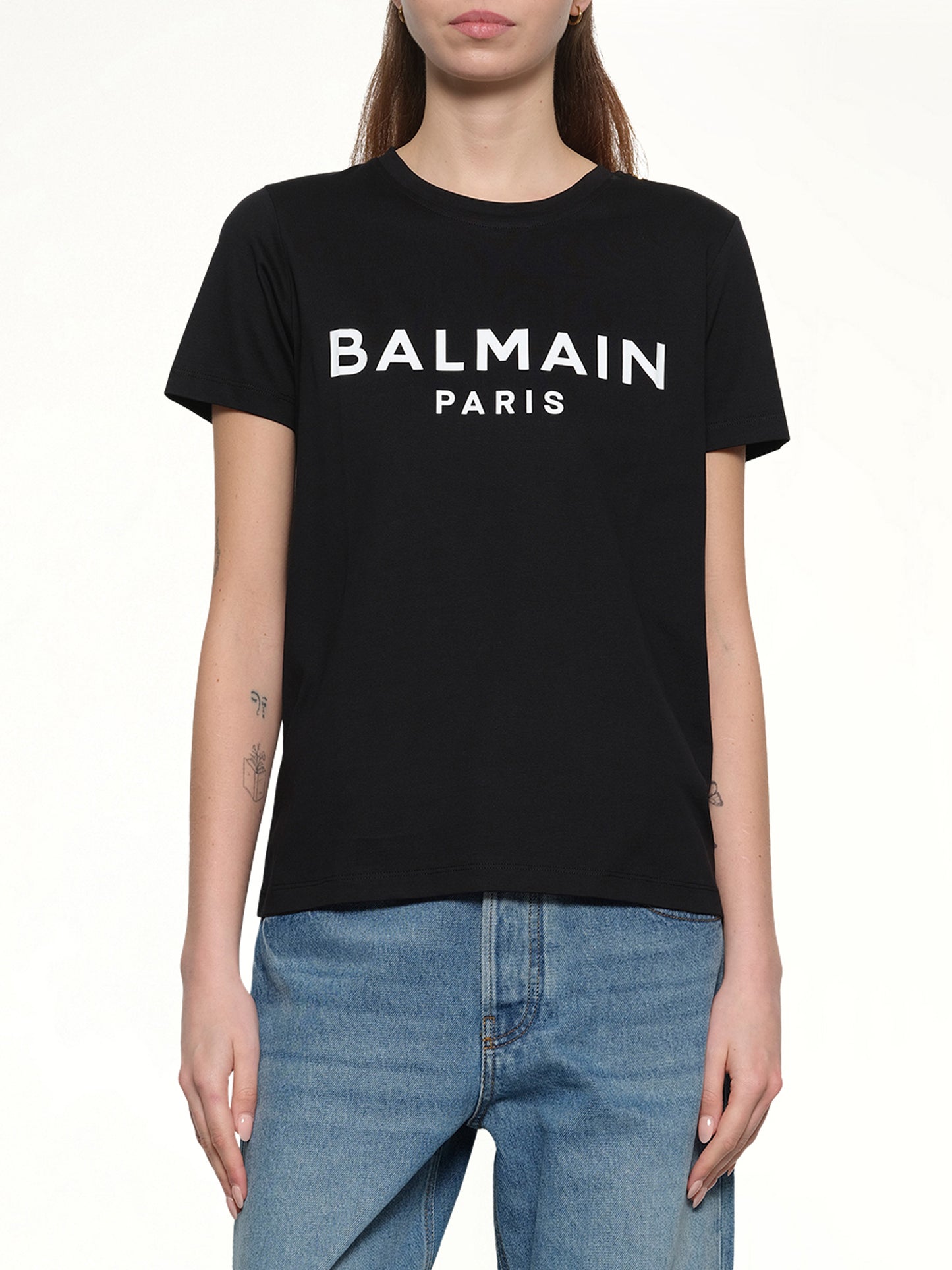 3 Button Logo Print T-Shirt in Black/White