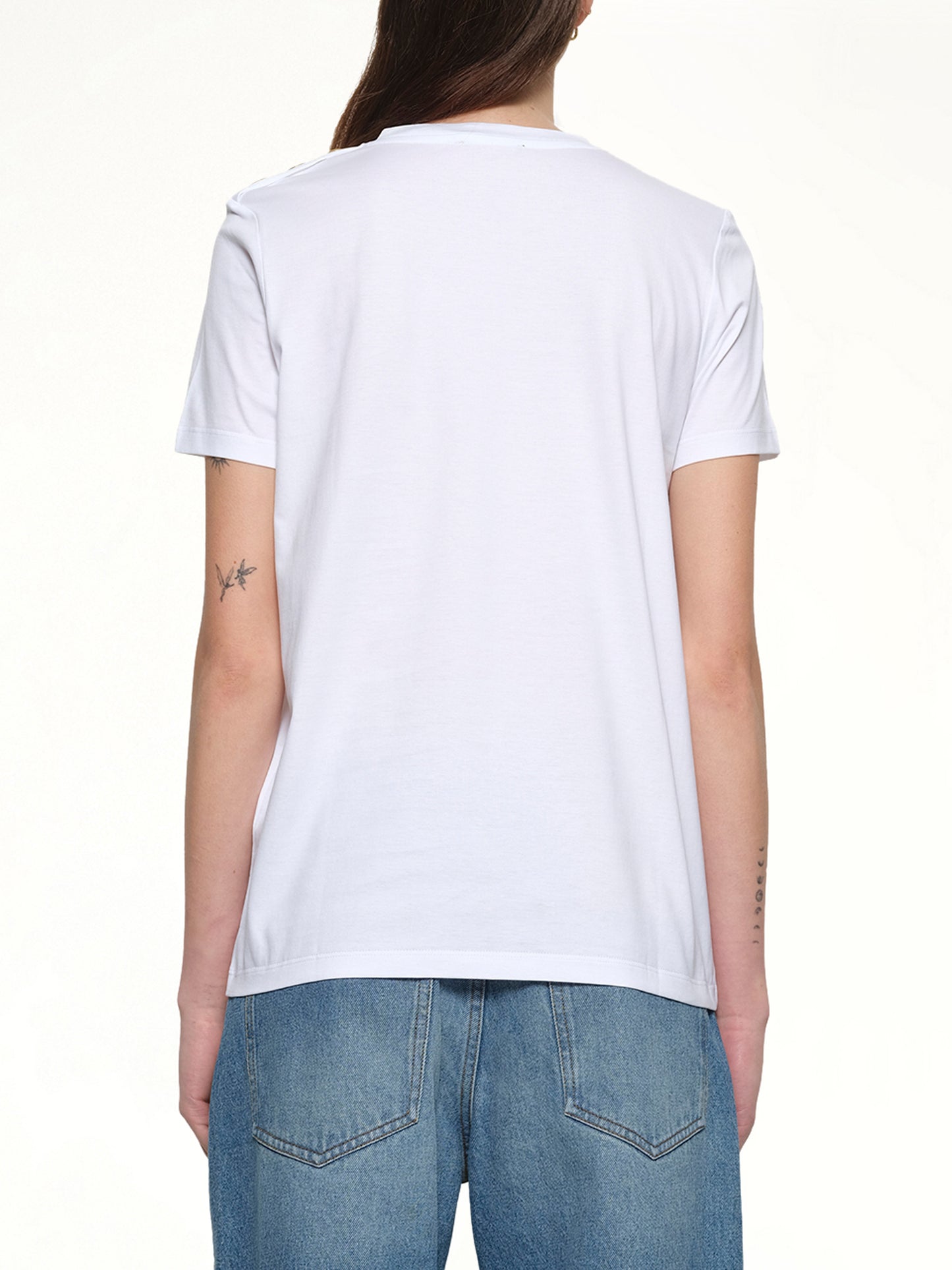 3 Button Printed Logo Classic Fit T-Shirt in White/Black