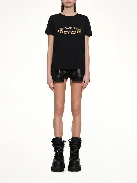 Balmain Chains Printed T-Shirt in Black/Gold