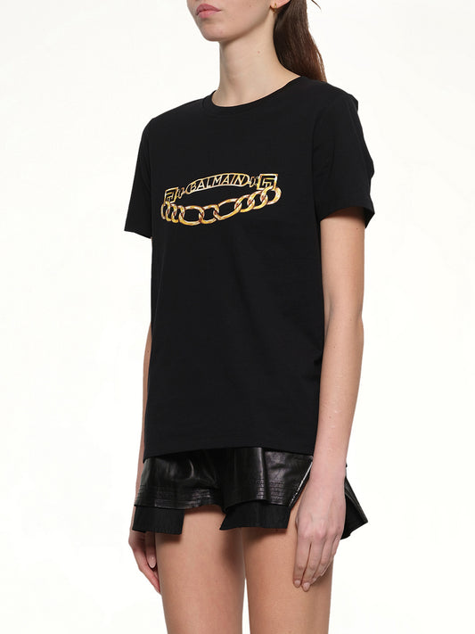 Balmain Chains Printed T-Shirt in Black/Gold