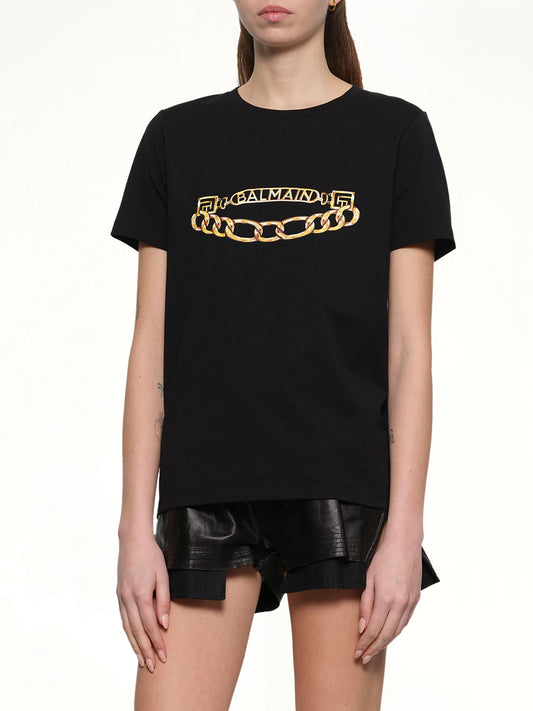 Balmain Chains Printed T-Shirt in Black/Gold