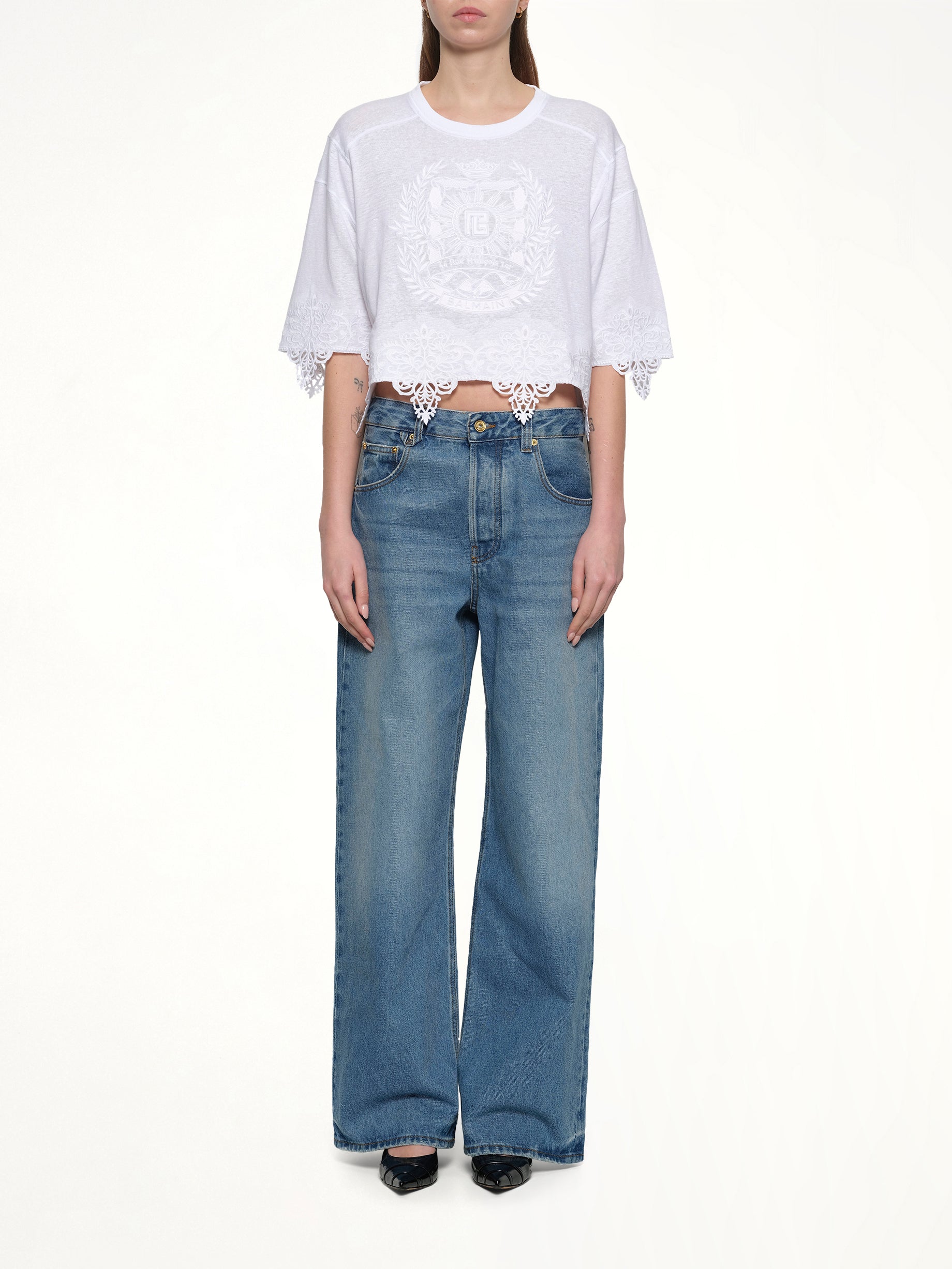 Balmain Emblem Baseball T-Shirt in White