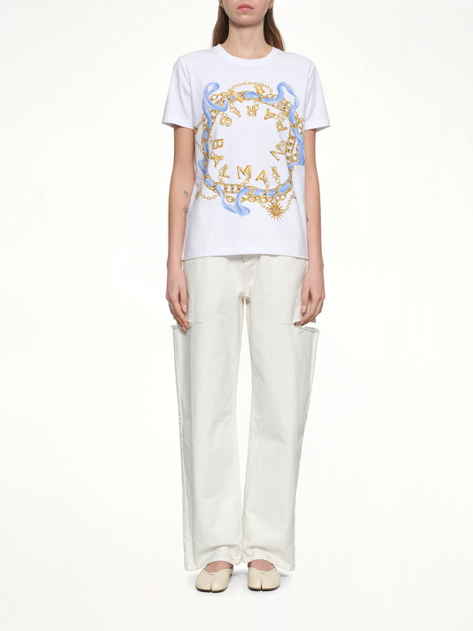 Balmain Paris Chain T-Shirt in White/Blue/Gold