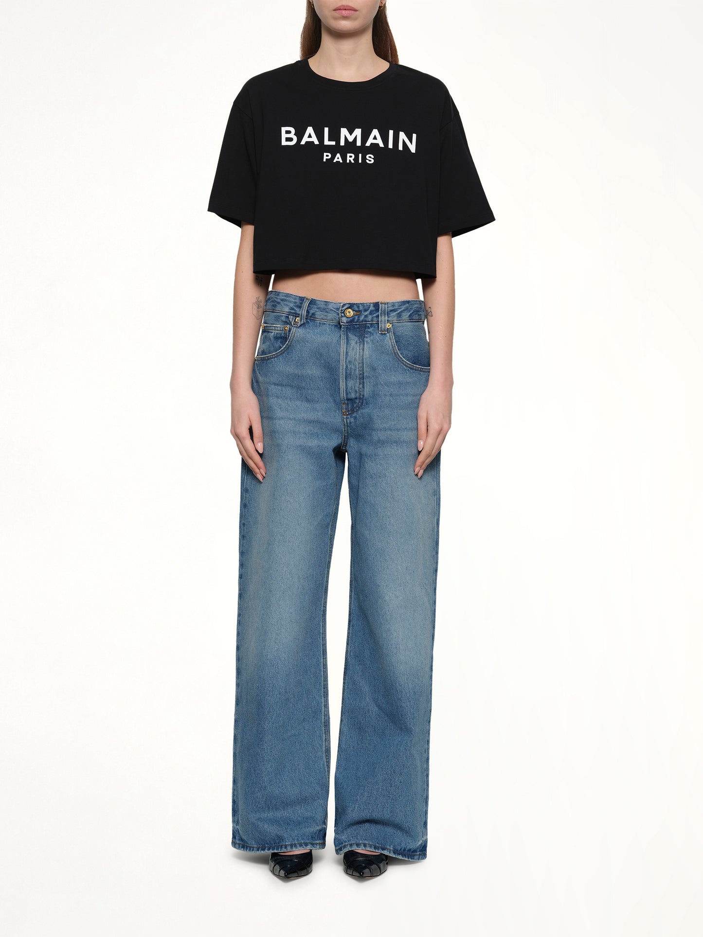 Cropped Print Logo Eco T-Shirt in Black