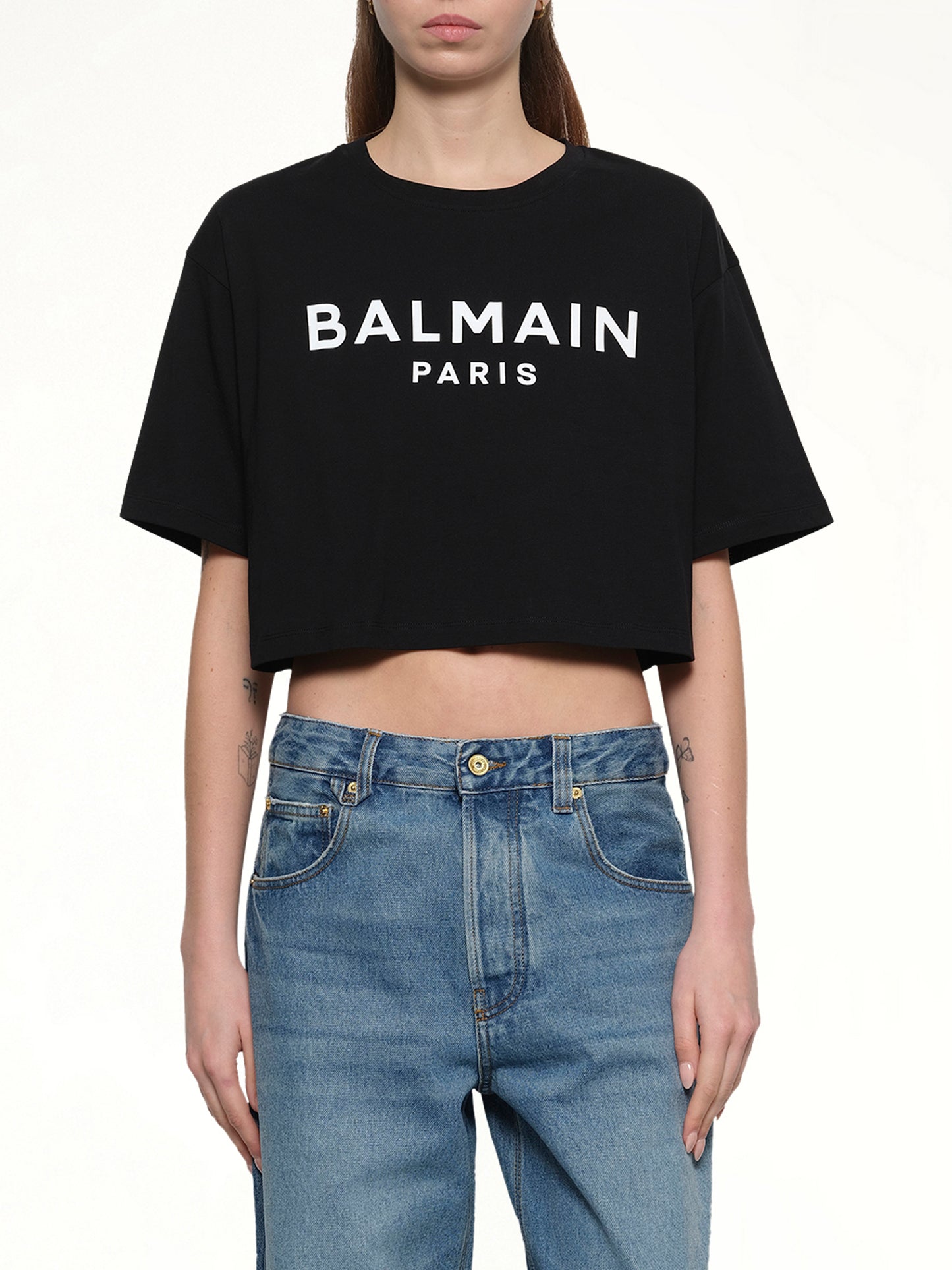 Cropped Print Logo Eco T-Shirt in Black