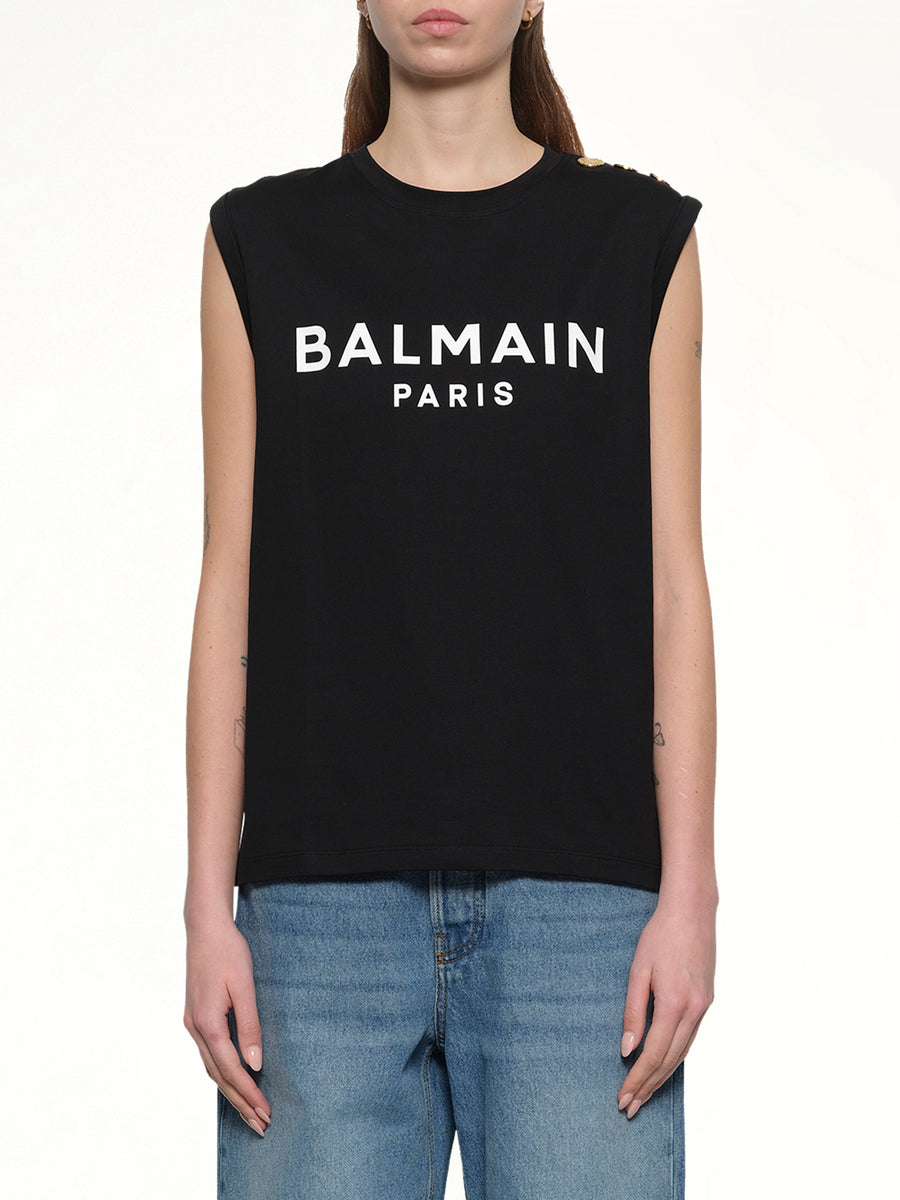 3 Buttons Logo Tank Top in Black