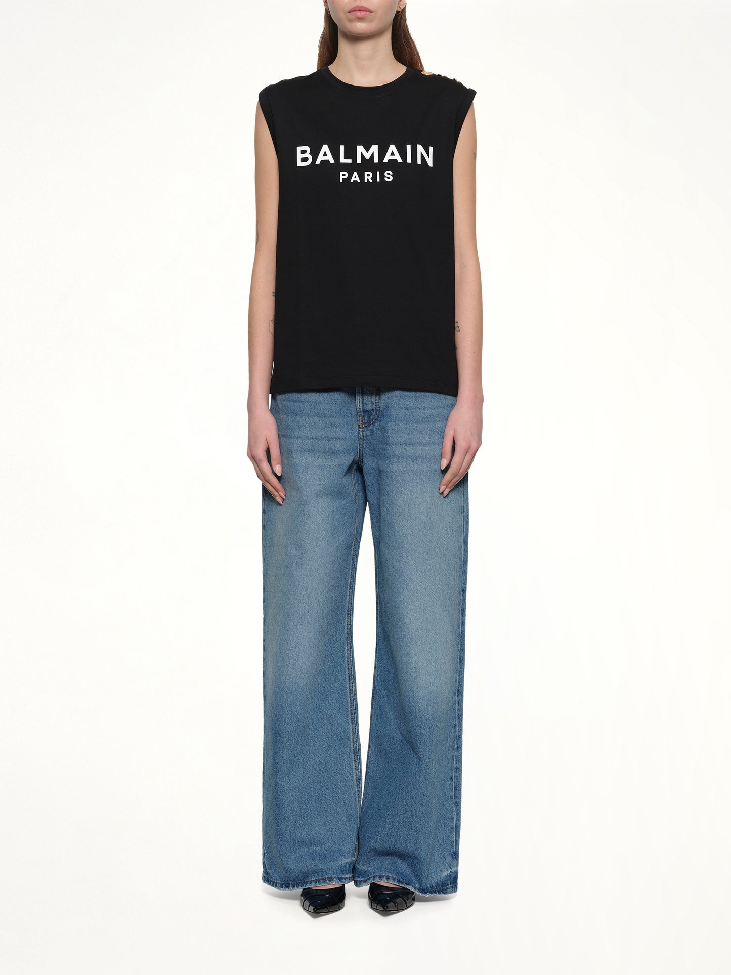 3 Buttons Logo Tank Top in Black