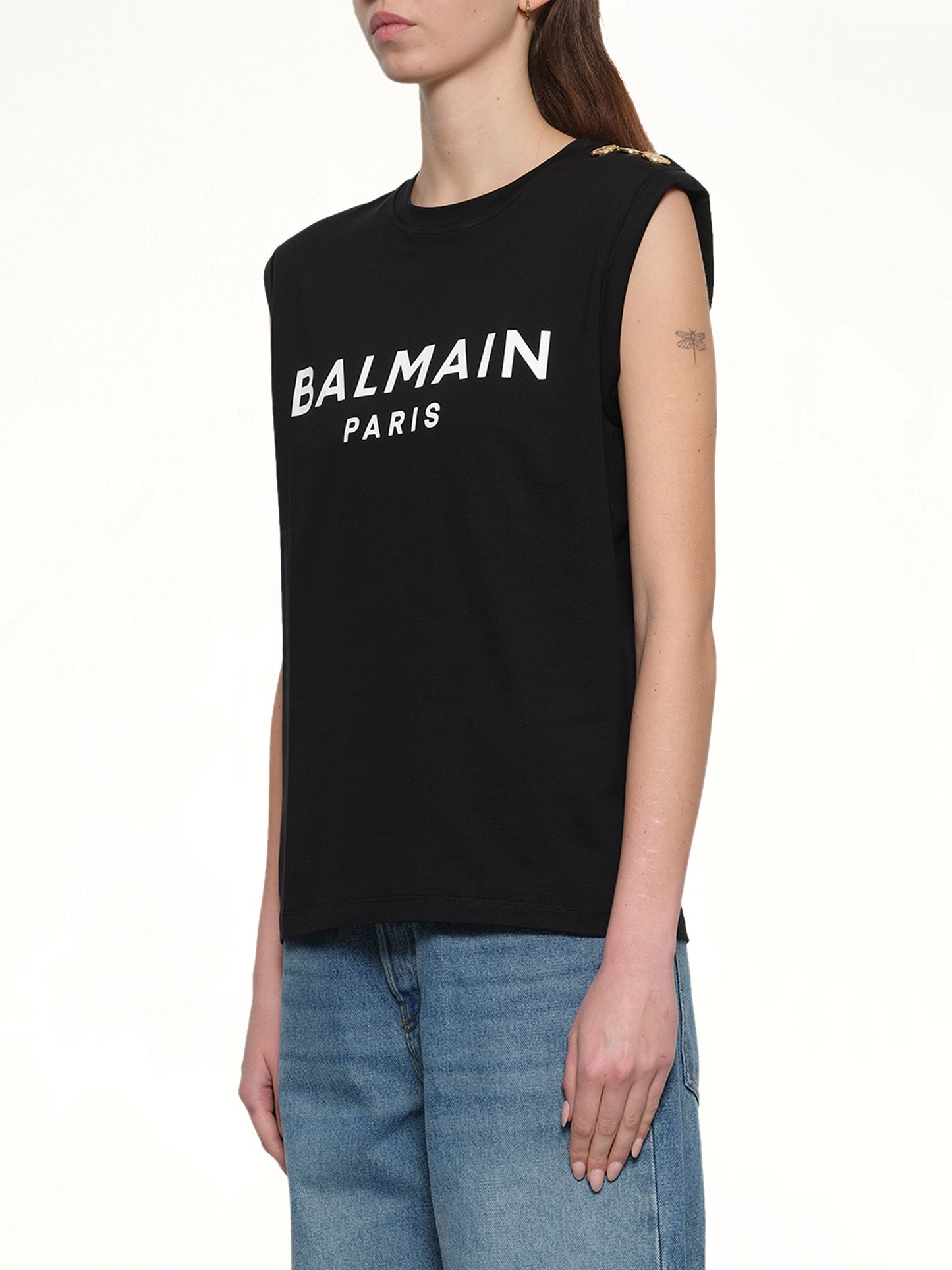 3 Buttons Logo Tank Top in Black