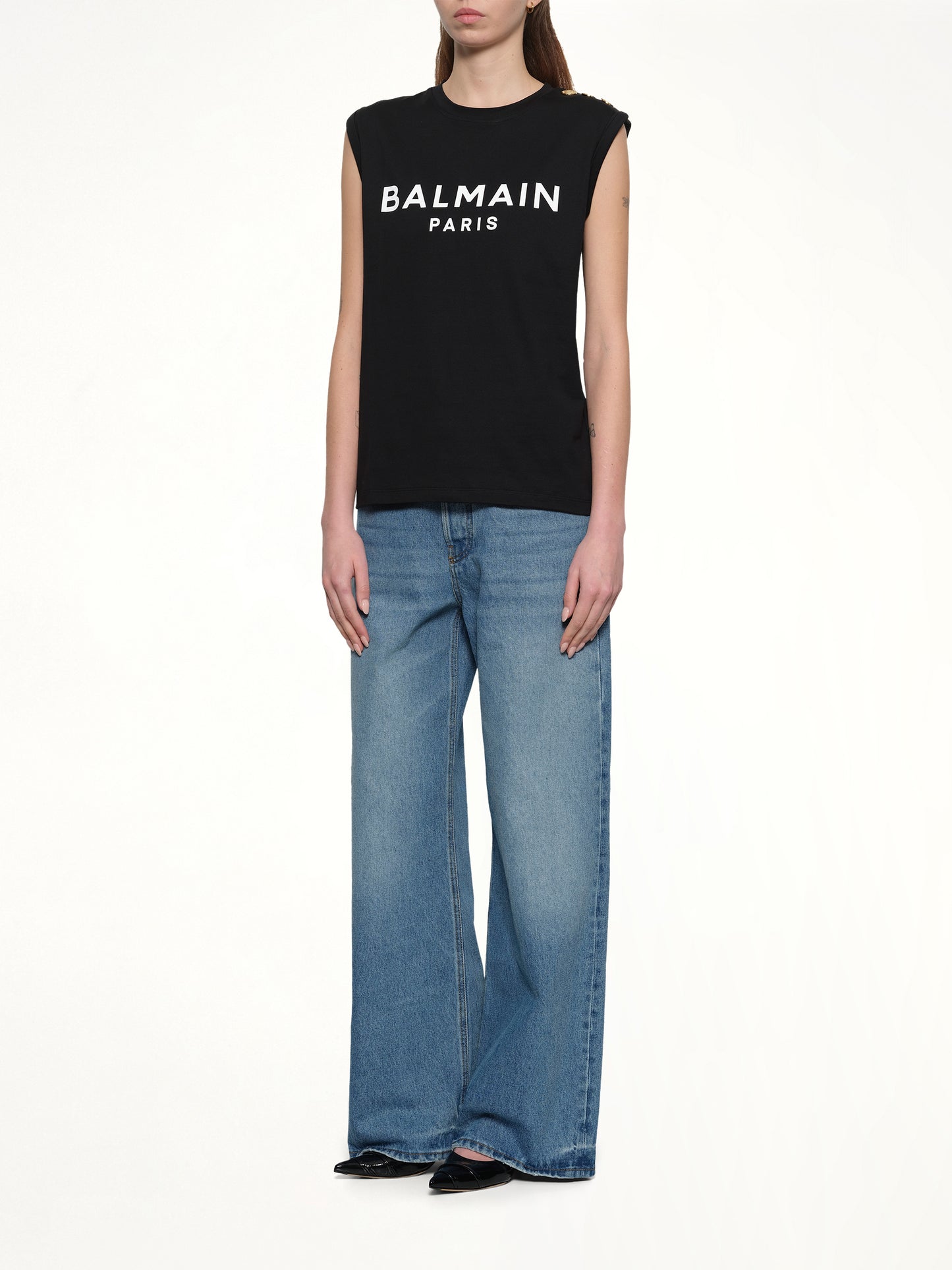 3 Buttons Logo Tank Top in Black