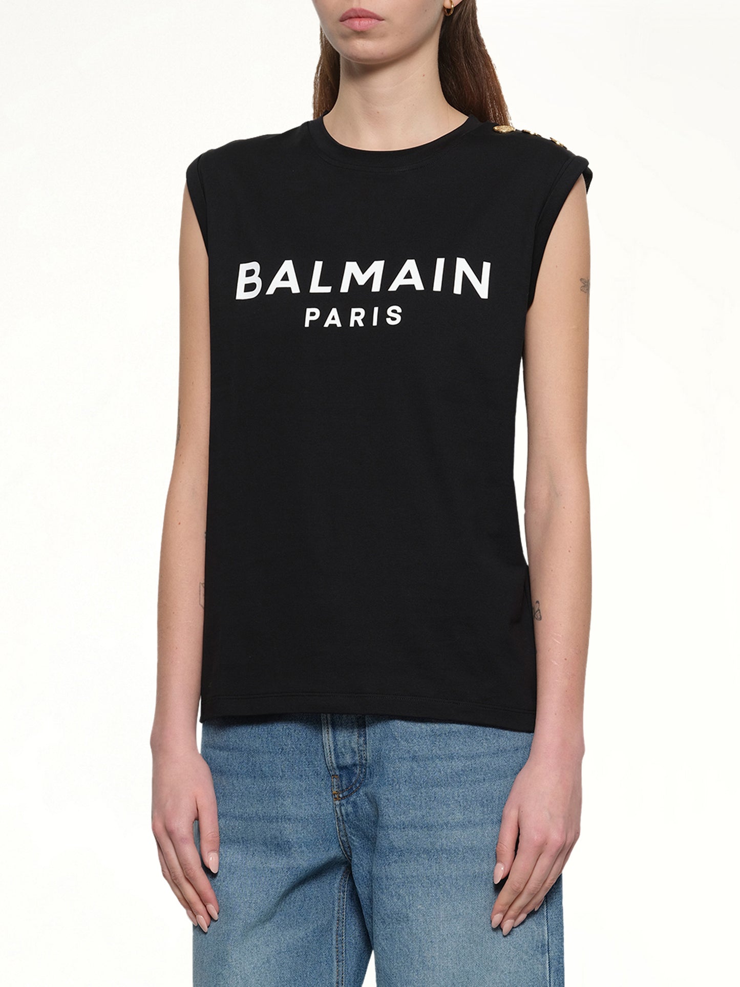 3 Buttons Logo Tank Top in Black