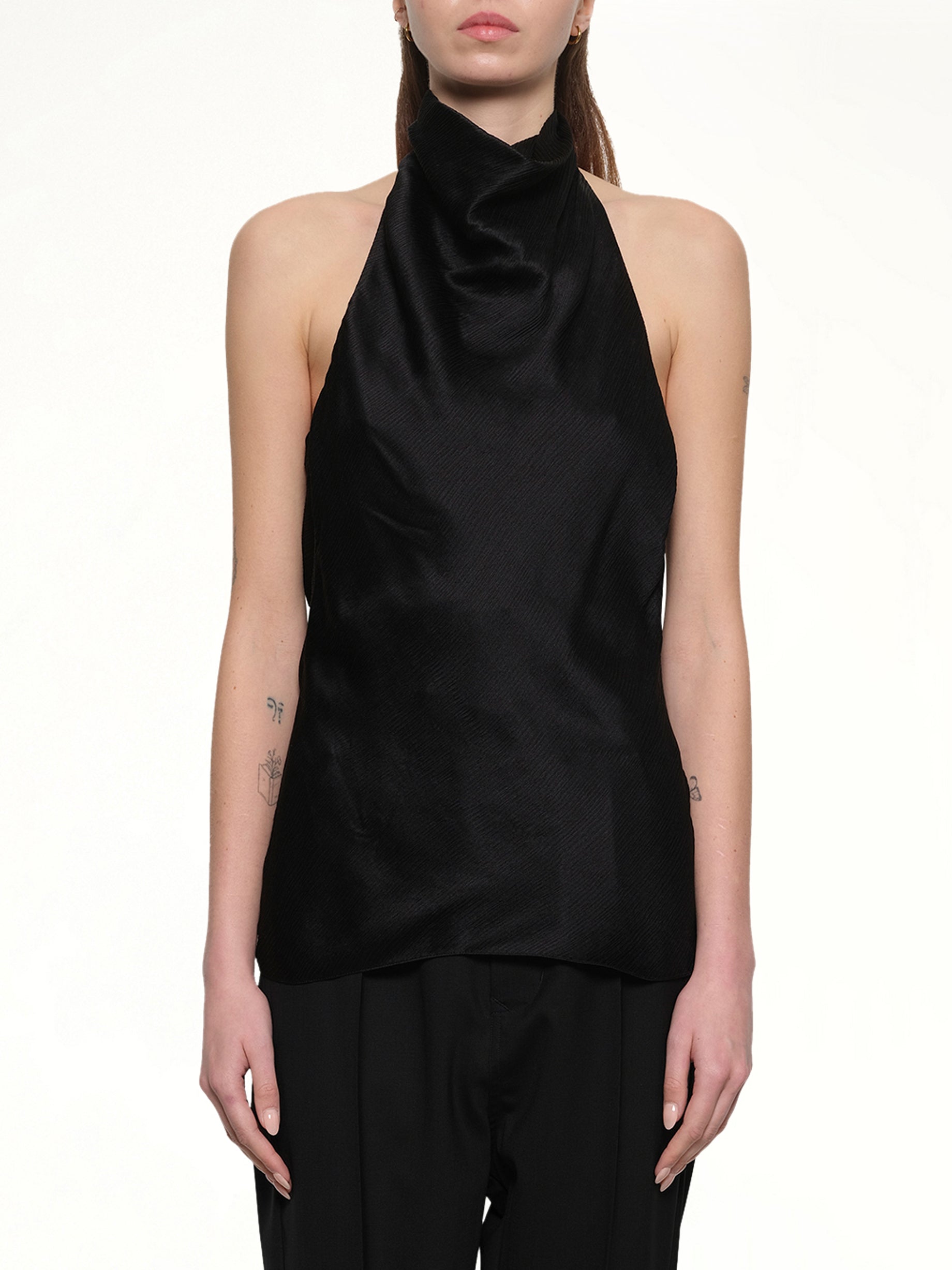 Halterneck Crepe Satin Top in Black