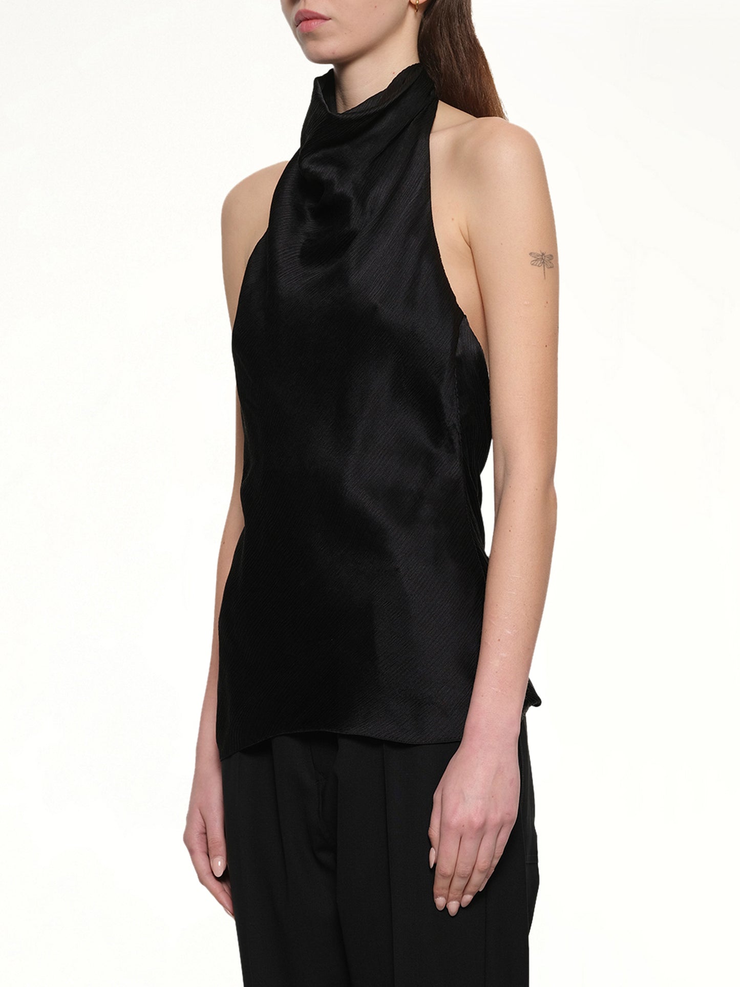 Halterneck Crepe Satin Top in Black