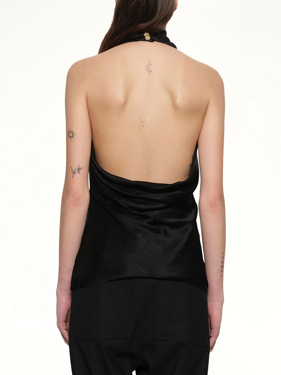 Halterneck Crepe Satin Top in Black