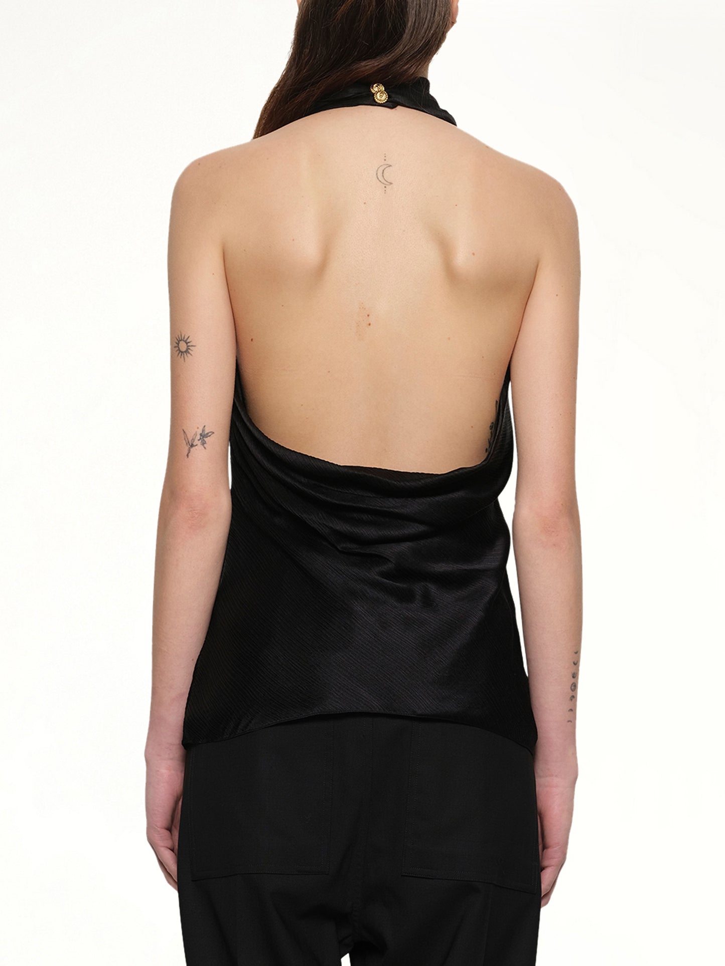 Halterneck Crepe Satin Top in Black