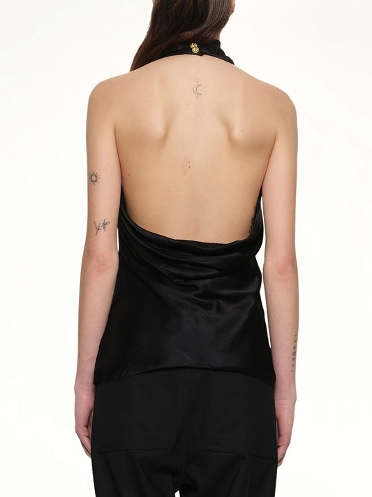 Halterneck Crepe Satin Top in Black