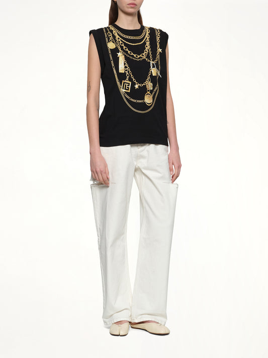 Trompe L'Oeil Necklace Print Tank Top in Black/Gold