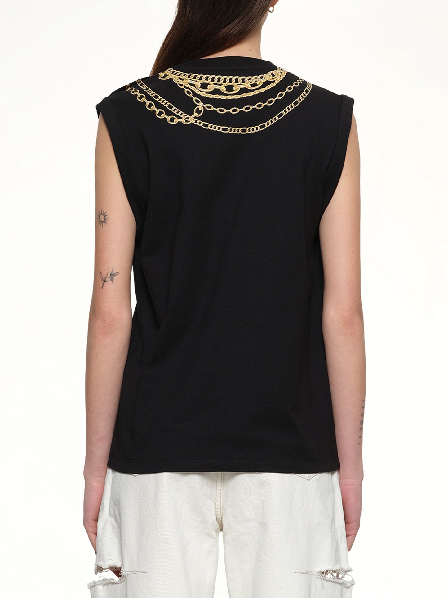 Trompe L'Oeil Necklace Print Tank Top in Black/Gold