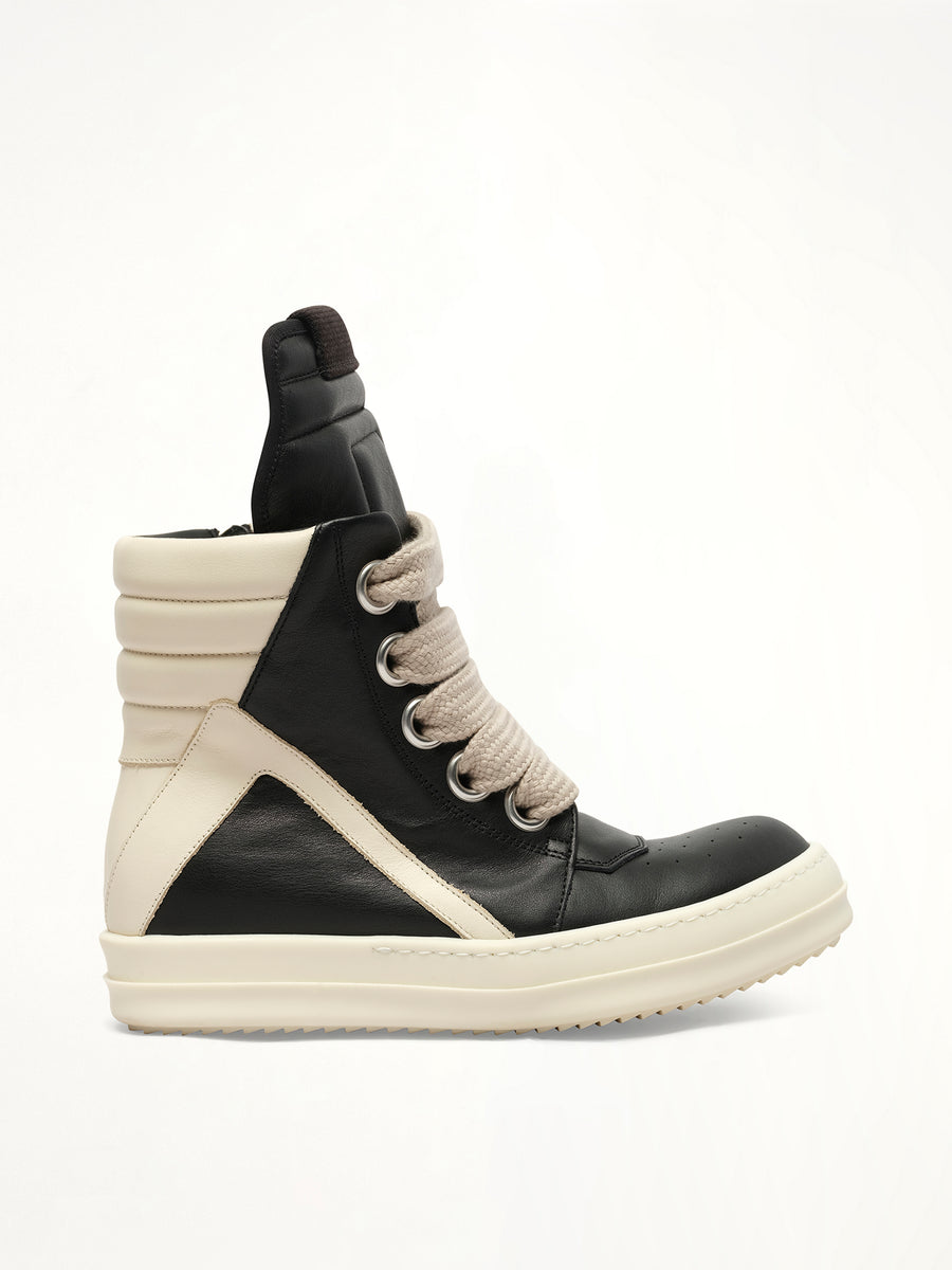 Jumbolace Geobasket in Black/Milk/Milk Side View | RICK OWENS