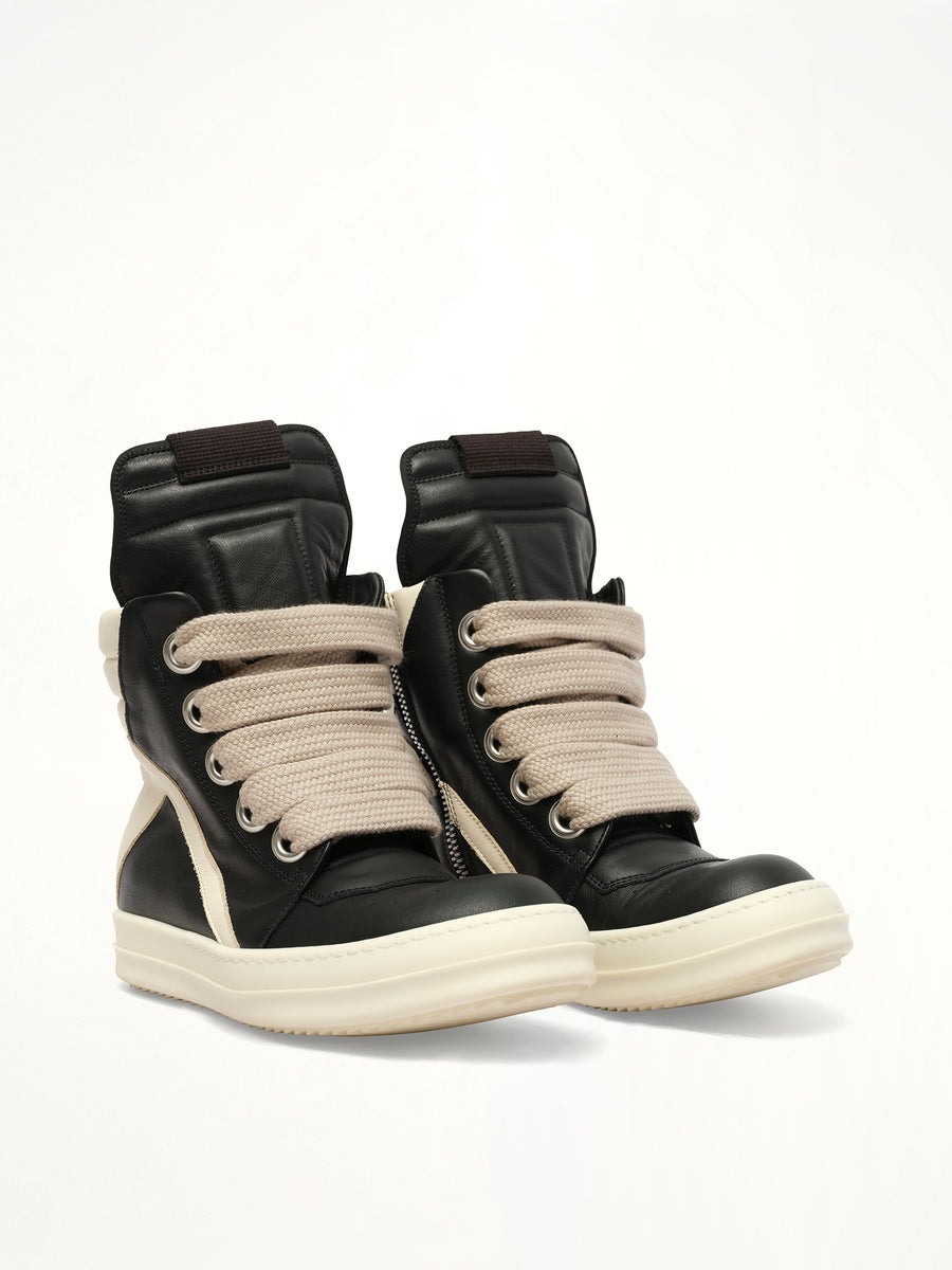Jumbolace Geobasket in Black/Milk/Milk Front View | RICK OWENS